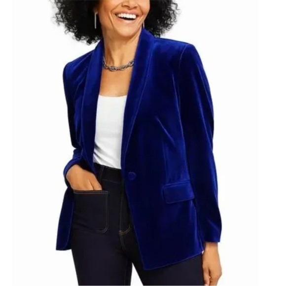 INC International Concepts Jackets & Blazers - INC International Concepts Women XXL Royal Blue Velvet Shawl Lapel Lined Blazer